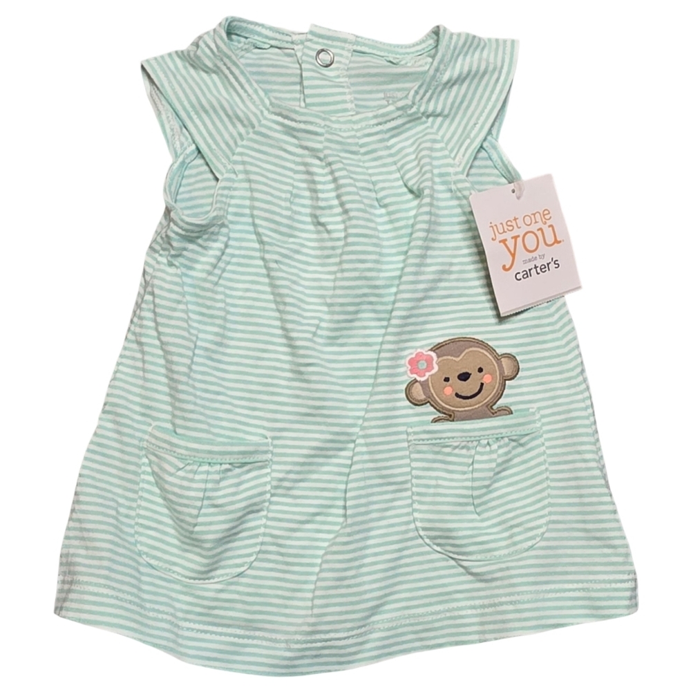 Just One You by Carter’s 3M Baby Girl Dress NWT Mint Stripe Monkey 3 Months